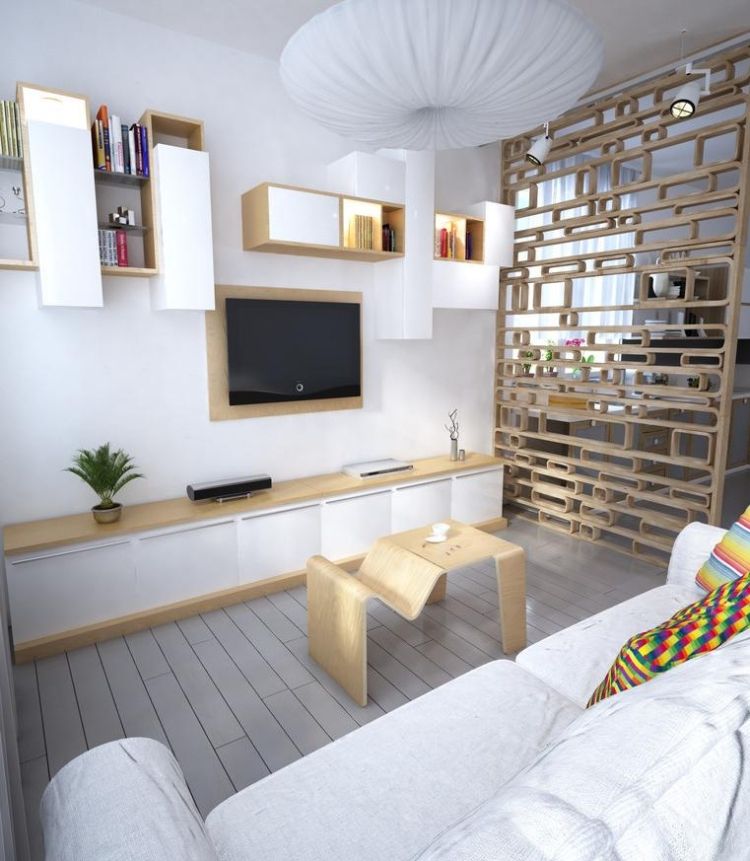 vardagsrum-modern-inredning-ljus-trä-vit-möbler-rumsdelare