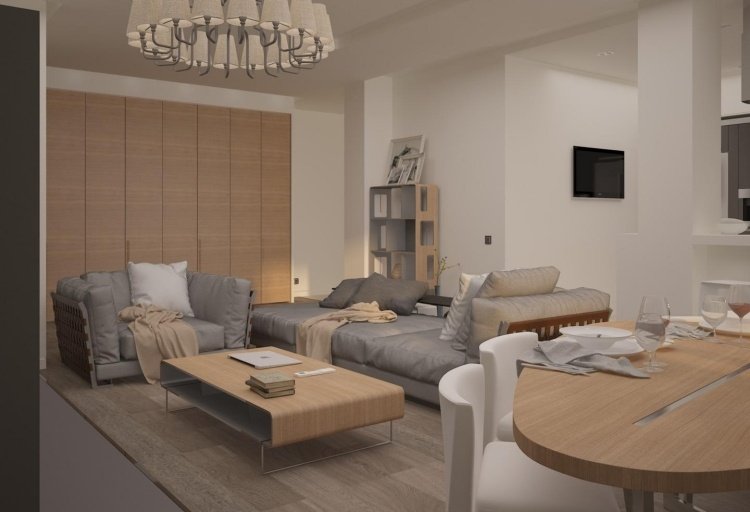 vardagsrum-modern-inredning-grå-möbler-ljust trä
