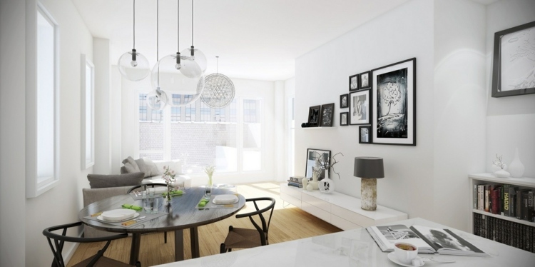 vardagsrum utan tv lowboard-minimalistisk-vit-högglans-väggmålningar