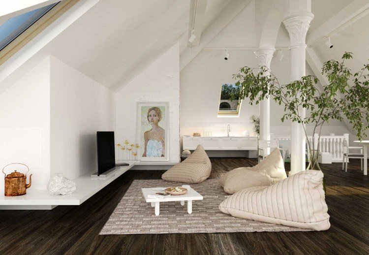 vardagsrum-utan-soffa-bönsäck-triangulär-grädde-låg-sidobord