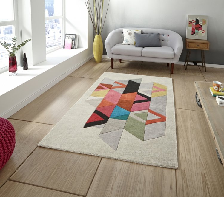 mattor vardagsrum geometriska mönster triangel kakel golv modern stil