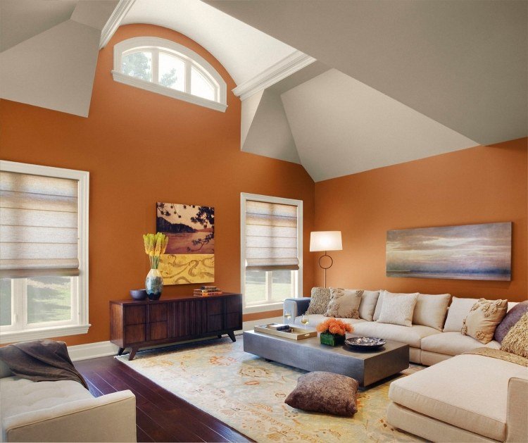 vardagsrum-vägg-färg-orange-cantilever-beige-möbler