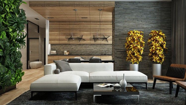 vardagsrum-vägg-design-exempel-mot tegel-skiffer-vit-soffa
