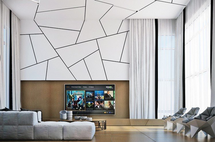 vardagsrum-vägg-design-exempel-3d-väggpaneler-matt-vit-asymmetrisk
