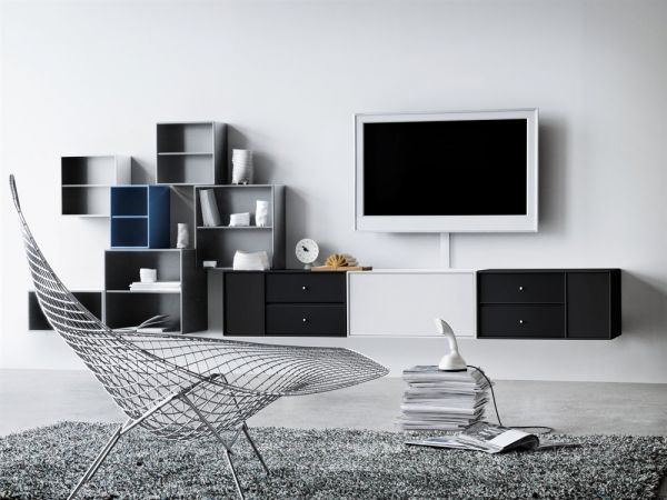 Vardagsrumsmöbler Montana väggdel vit svart minimalistisk