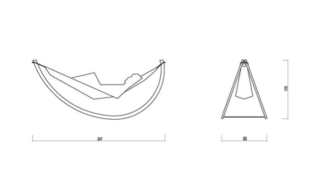 Hängmatta sväng-träram-modern design-sidovy-teknisk ritning