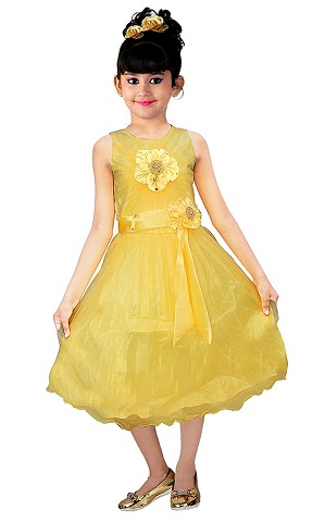 Party Wear Satin Yellow Frock