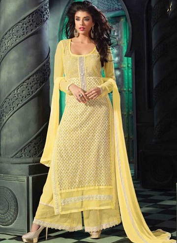 Κίτρινο κοστούμι Georgette Salwar