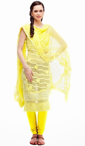 Verkkokangas keltainen Salwar Kameez Design