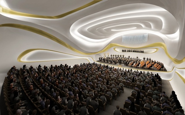 konferenscenter Kina-Ceiling Design-Zaha Hadid-flödande rörelse