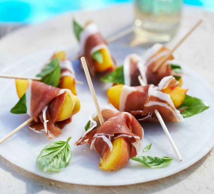 Prosciutto persika canapes fingermat recept utan matlagning