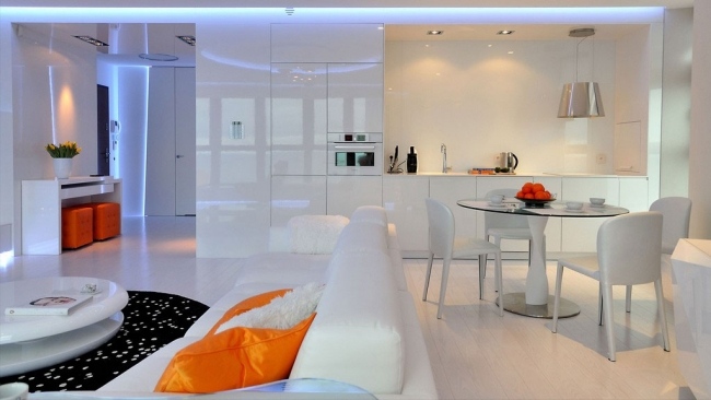 led belysningseffekter vardagsrum modern lägenhet vit