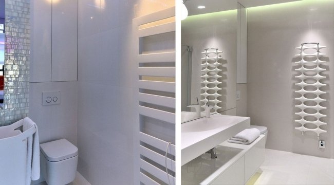 modern ren vit badrum vägg radiator spegel