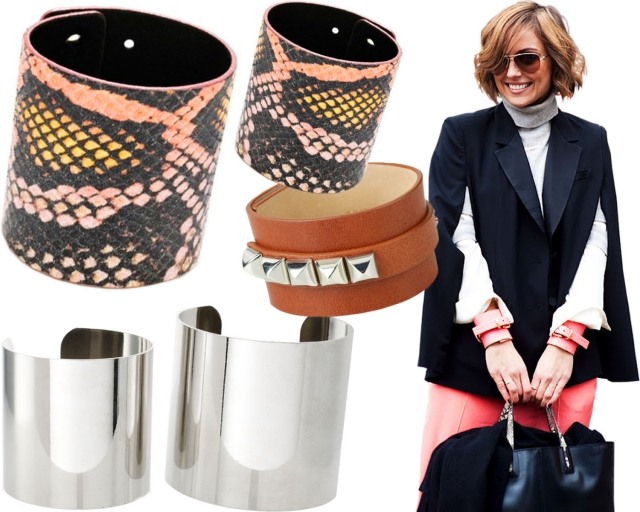 Läder-metall-armband-bred handväska