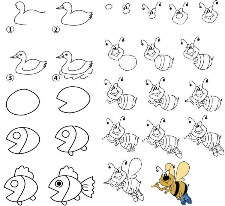 lära-att-rita-fisk-fenor-anka-erbjuda-tecknad-motiv-idé