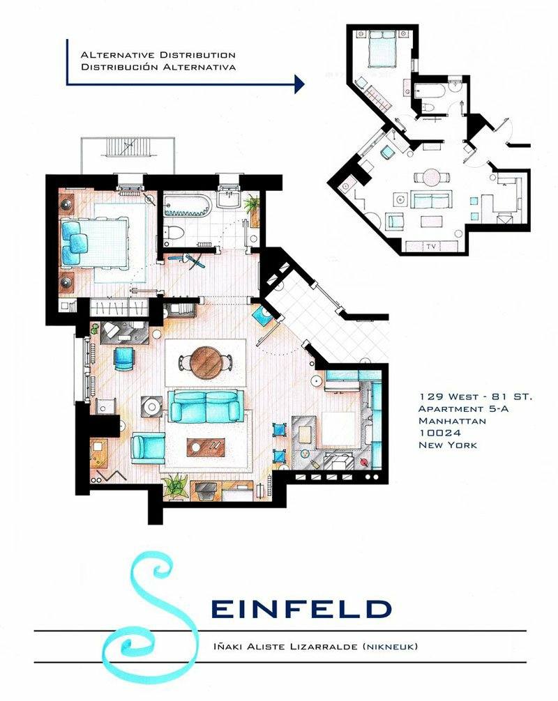 planritning av lägenheterna idé seinfeld inspiration arkitektur