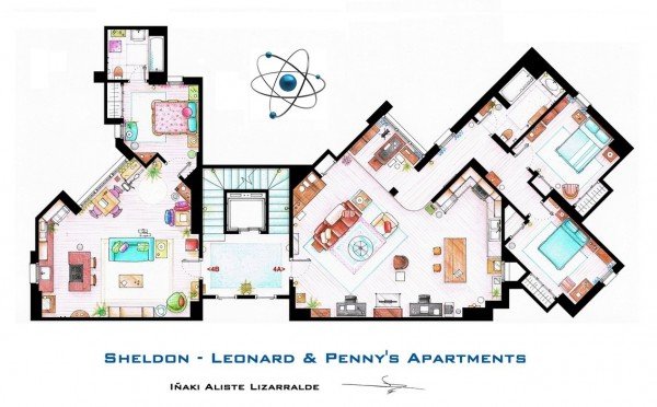 The Big Bang Theory Sheldon Leonard planlösning av lägenheterna