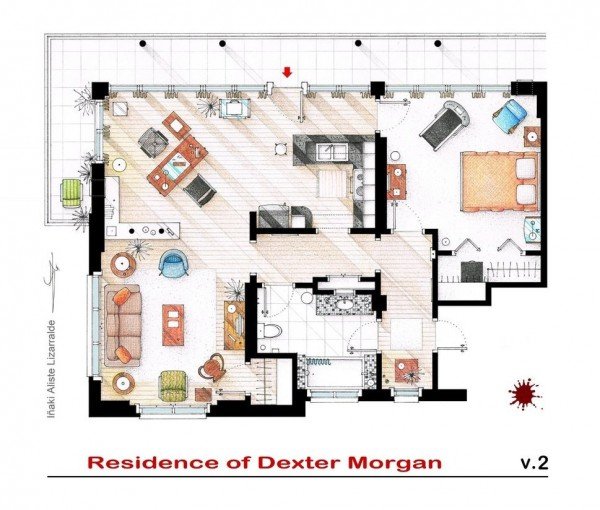 planritning över lägenheterna favoritserie dexter lägenhetsritning