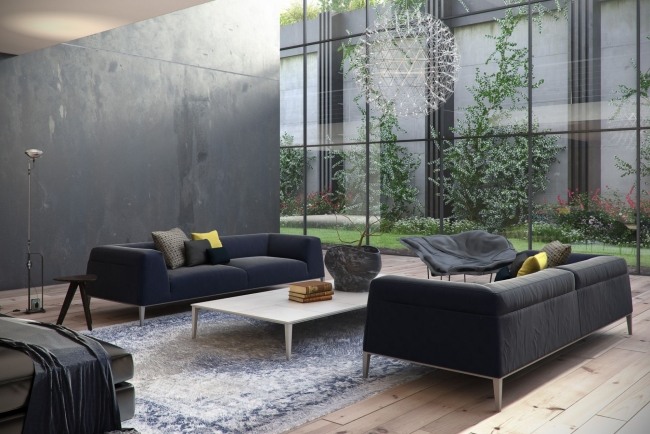 3d realistisk visualisering design-loft studio-glas vägg lädersoffa-Paolo Longoni