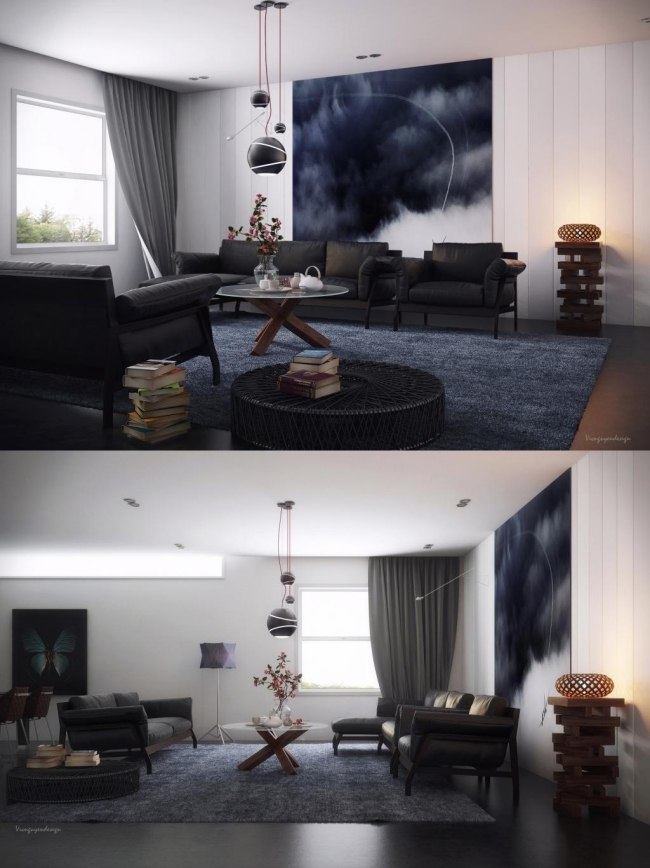 Man dekorera vardagsrum möbler design skapande 3d Vic Nguyen