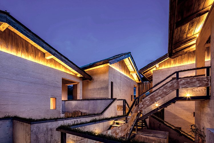 zen design indirekt belysning hodtel betong trä