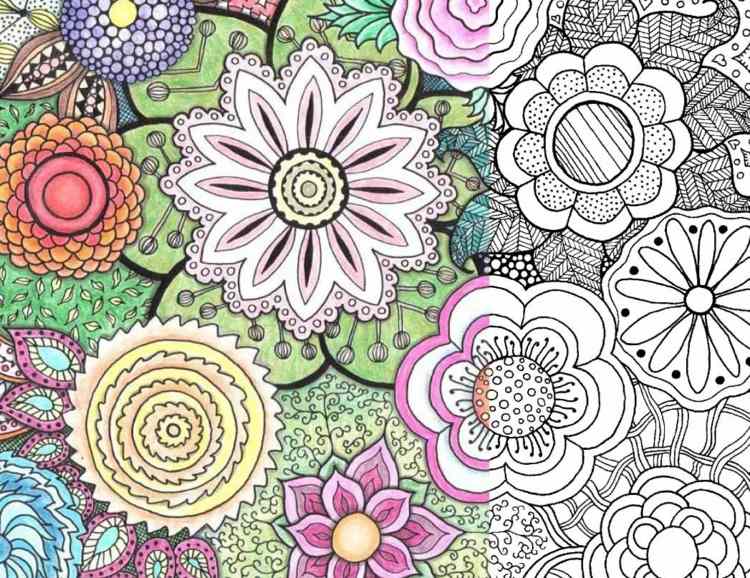 zentangle mallar flower-power-blommor-mönster-färgglada-färgning-avslappning