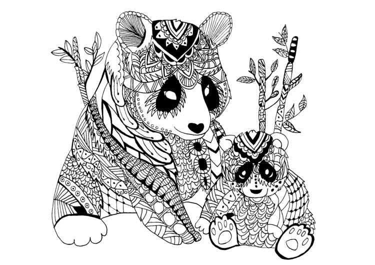 zentangle mallar panda-vuxen-björn-form-mönster