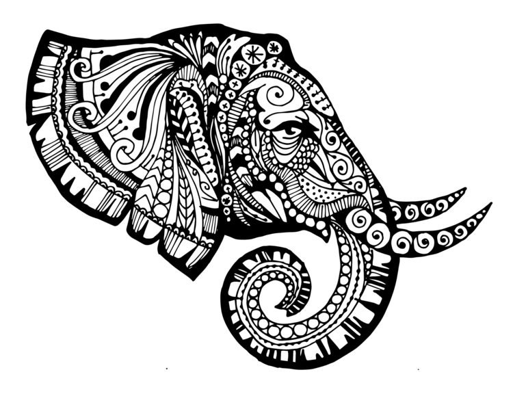 zentangle mallar målarbok-elefant-djur-utsmyckade-mönster