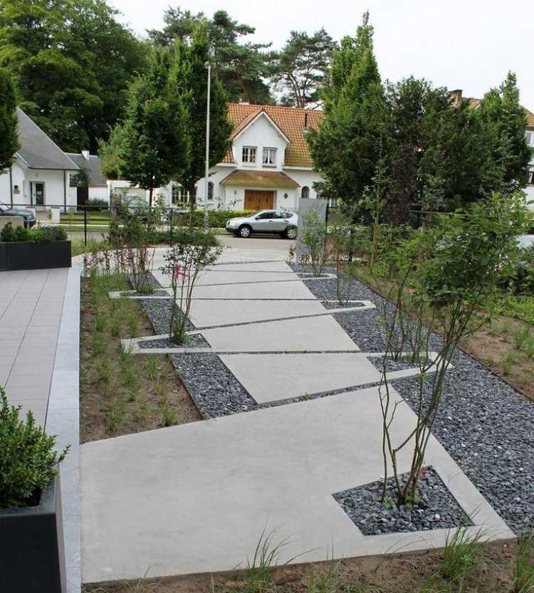 prydnads-grus-i-trädgården-design-mönster-betong-träd-modern-växt