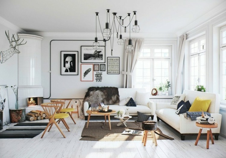 Att städa upp rummet tipsar modern-vardagsrum-soffor-hängande lampor-stolar-sidobord-bilder-öppen spis