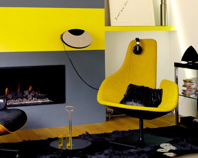 Rum-färg-design-grå-signal gul-två-delad-vägg