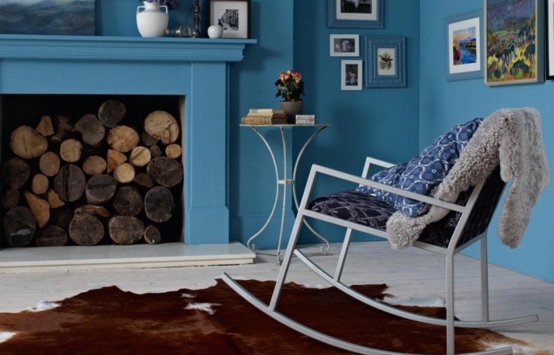 Rums färgschema blå vägg lantlig stil