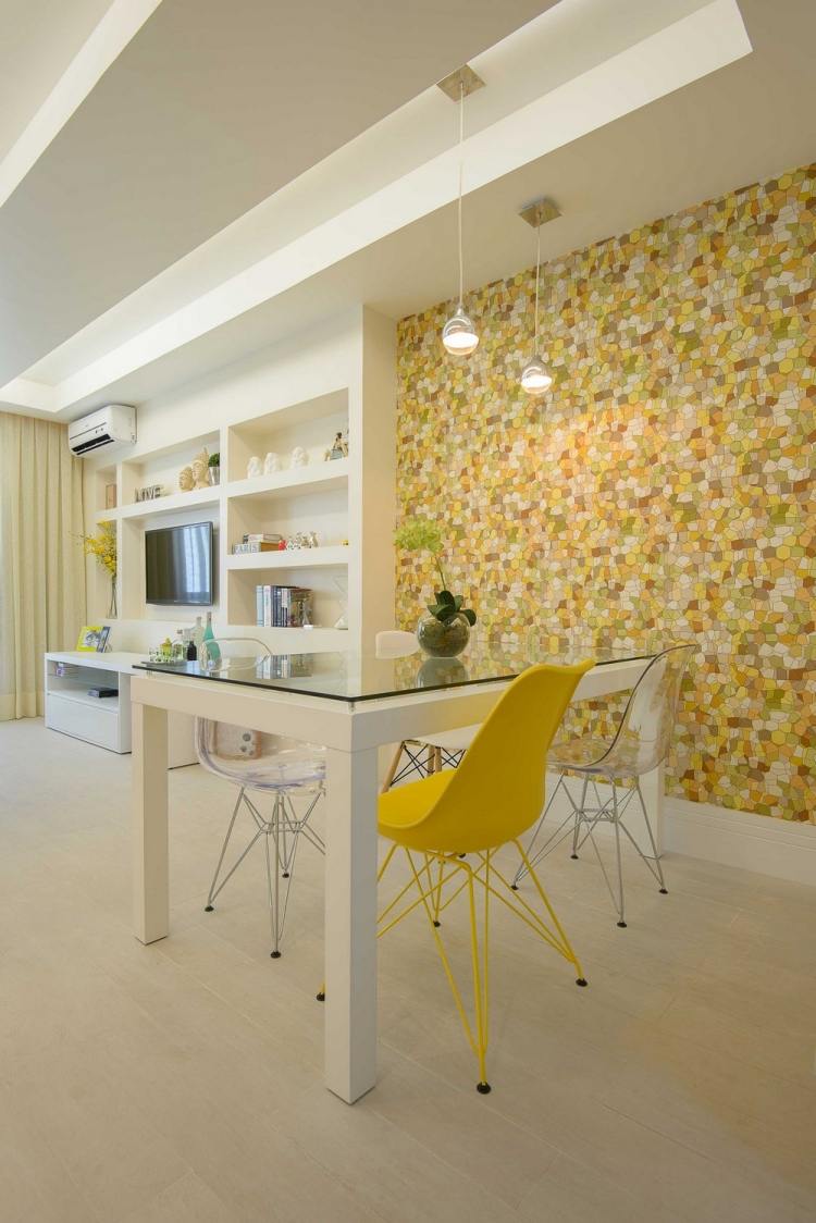Färga rummet vit-gul-tapet-abstrakt-mönster