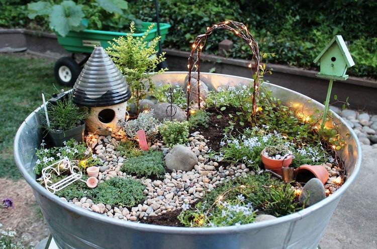 zink badkar-plantering-mini-trädgård-fairy-trädgård-kreativt-design