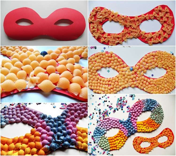 karneval hantverk på dagis mask nudlar pasta färgglada