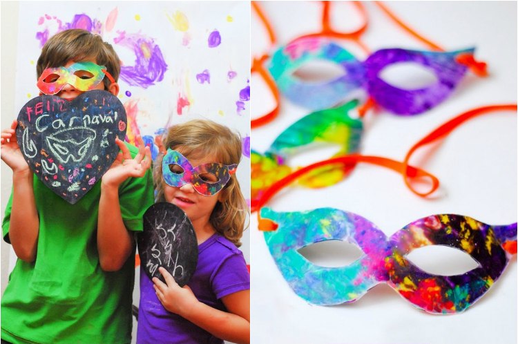 Hantverk för karneval med barn grundskolans ögonmask vaxkritor