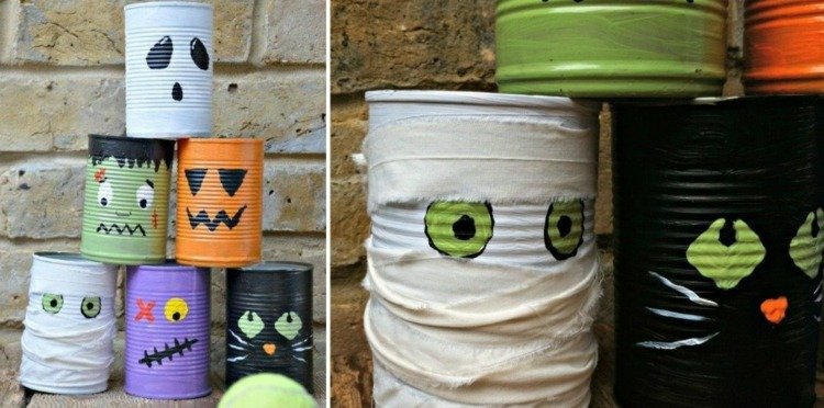 Halloween-hantverk med barn-målarburkar-bowling-spel-gör-det-själv