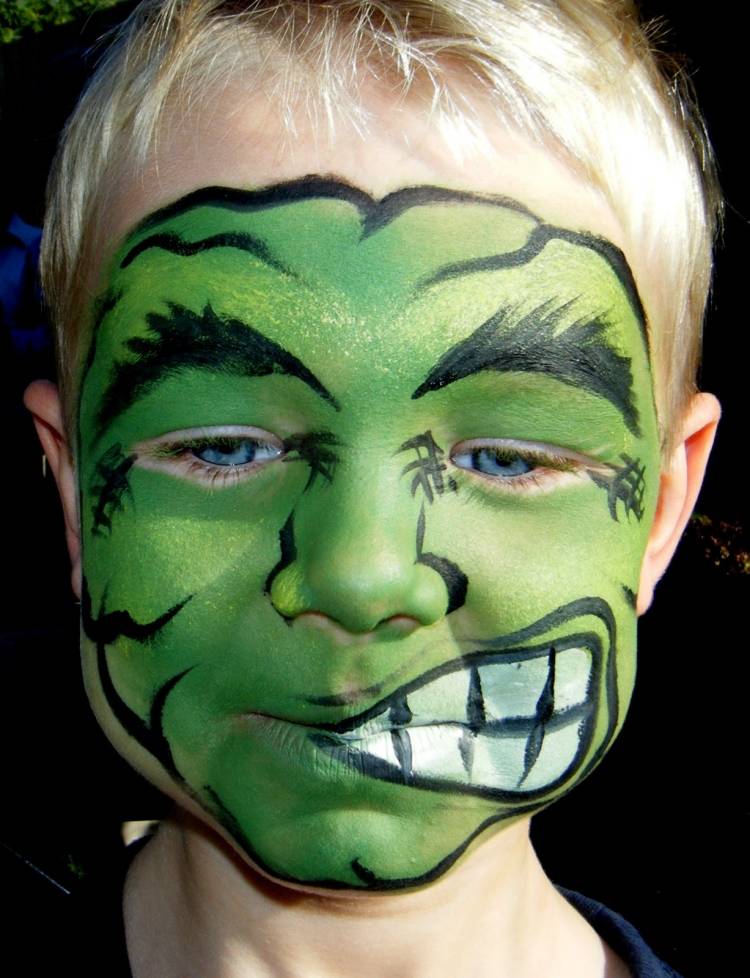 halloween-smink-idéer-smink-barn-grön-hulk-rolig