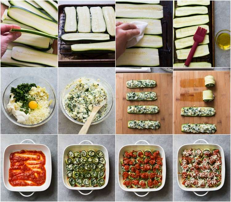Zucchini rullar lasagne lågkolhydratrecept steg för steg