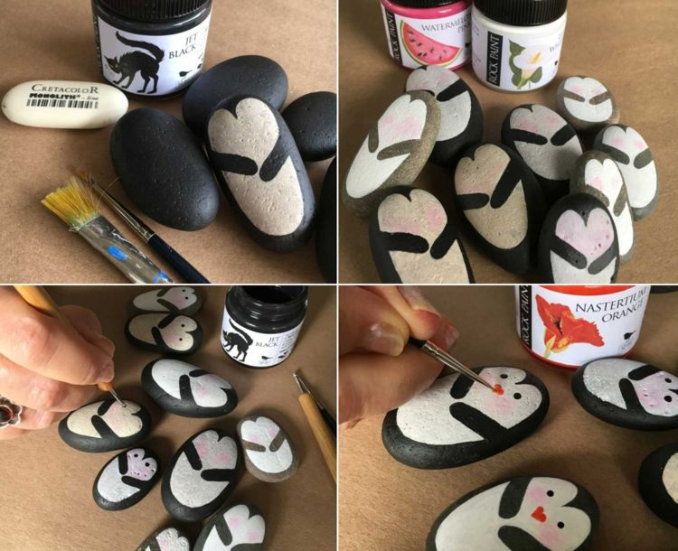 Förvandla lyckostenen till pingviner med en målarguide