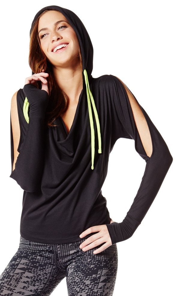 zumba-fitness-kläder-kvinnor-2014-hoodie-huva-svart