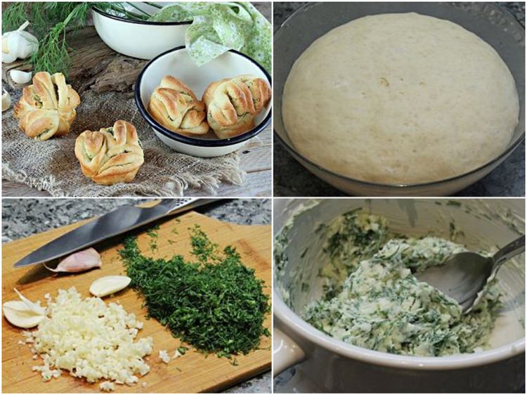 Rynkat bröd i muffinsform med örtsmör och vitlök