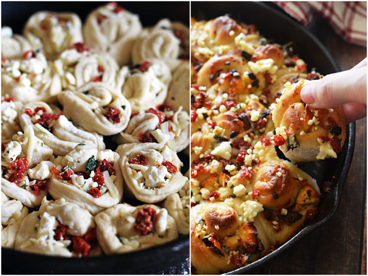 Rynkat brödrecept med soltorkade tomater, mozzarella och feta