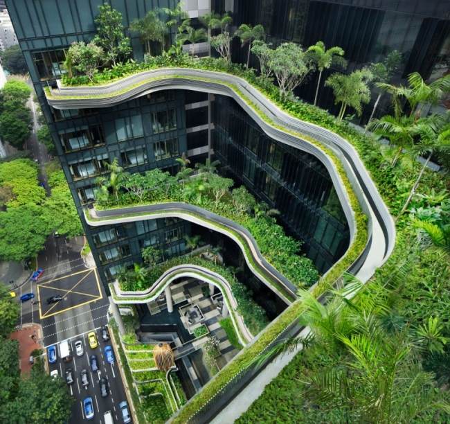 trädgårdsterrasser översikt parkroyal hotelldesign i singapore