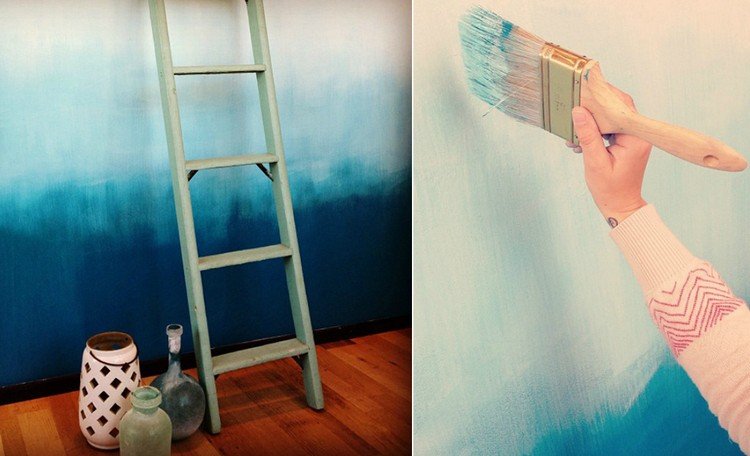 Tvåfärgade väggdesignidéer-teknik-ombre-väggmålning-platt pensel
