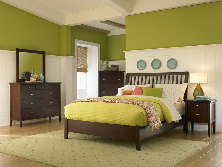 tvåfärgad-vägg-design-sovrum-idéer-vit-grön-färgglad-interiör