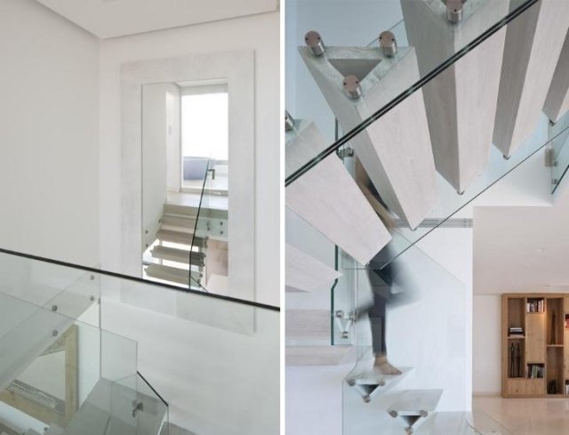 kaz duplex lägenhet trappa-modern självbärande glasräcke vit
